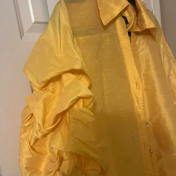 NWT “STAND IN STYLE”  Yellow Button-Up Sheer/LINEN/POLYESTER BLEND Dress 1X - Picture 3 of 11